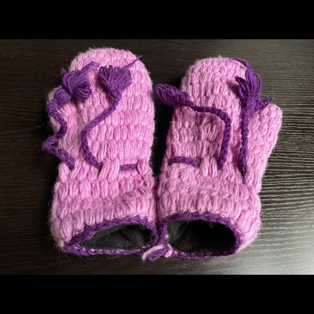 HAND-KNITTED Woollen Gloves Fleece Lined Mitten